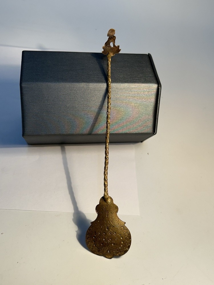 Antique Brass Champlevé Enamel Figural Sphinx Spoon Twisted Handle 19th