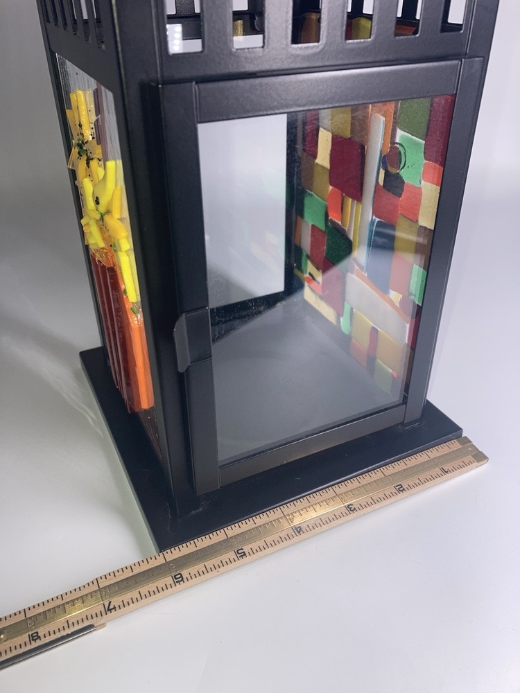 Fused Glass Panel Lantern Metal Floral Abstract Panel
