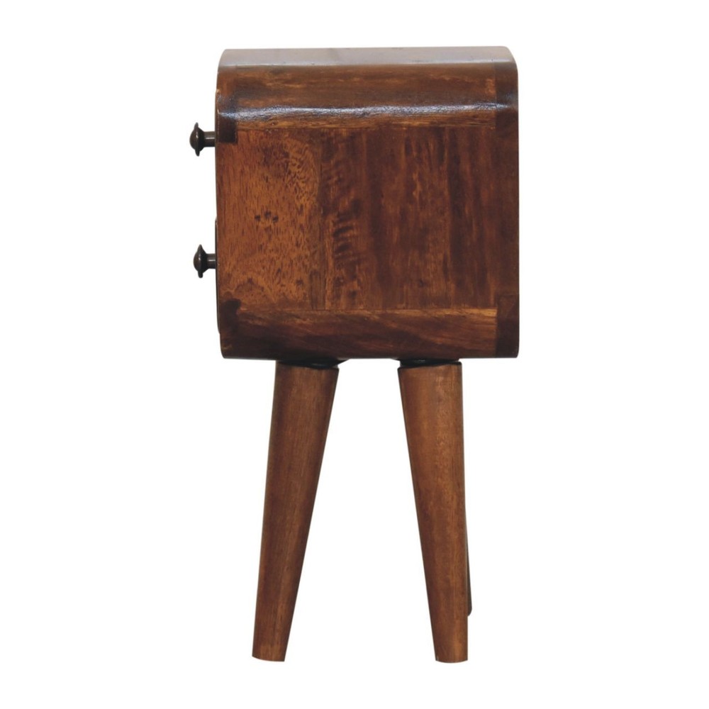 Solid Wood Extra Mini Curved Chestnut Nightstand, Solid mango wood