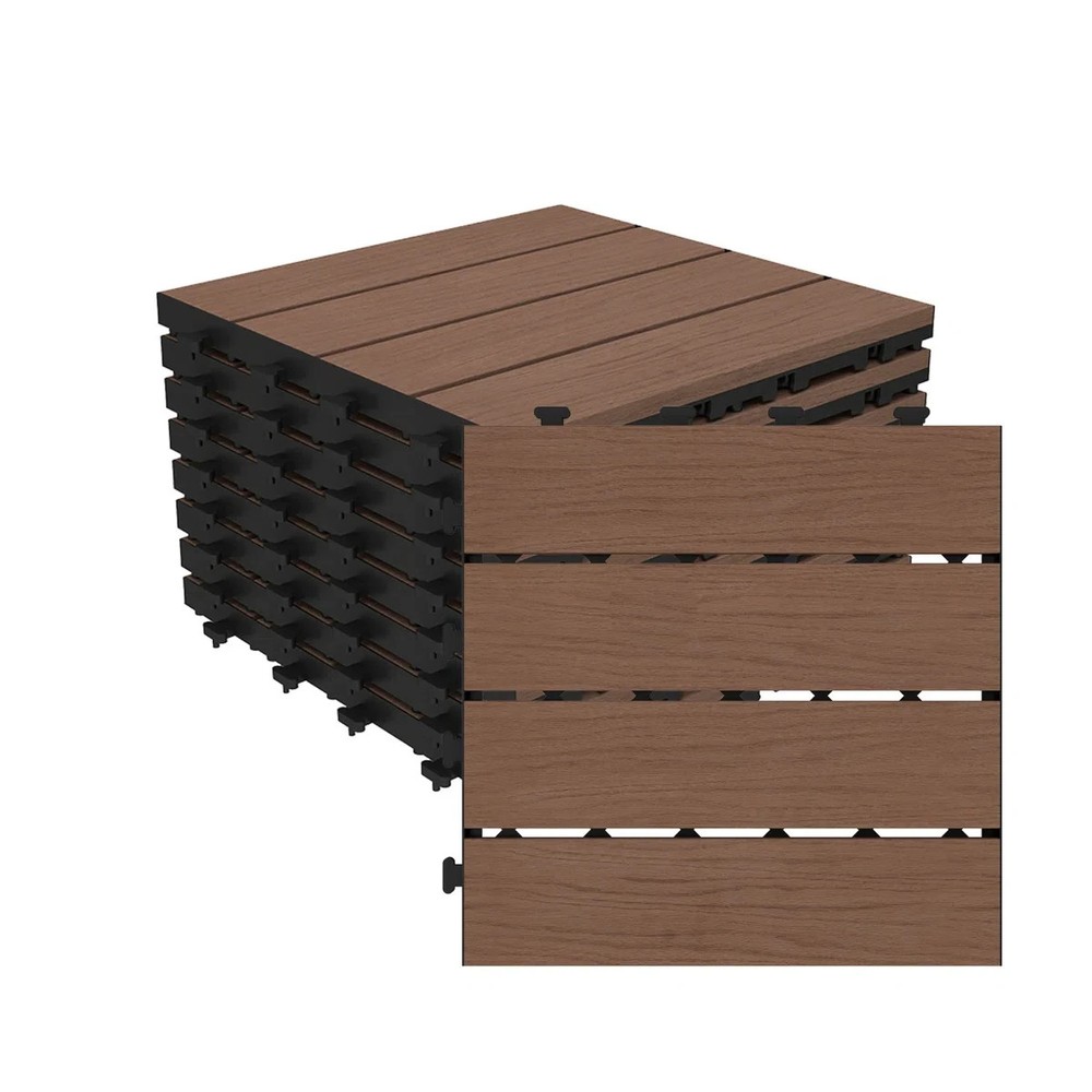 36Pcs HDPE Interlocking Deck,Waterproof Snap-Together w/Drainage Design,Brown