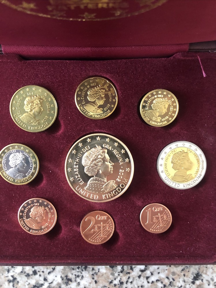 UNITED KINGDOM PATTERN 2002 - 9 COIN EURO PROTOTYPE PATTERN PROOF SET