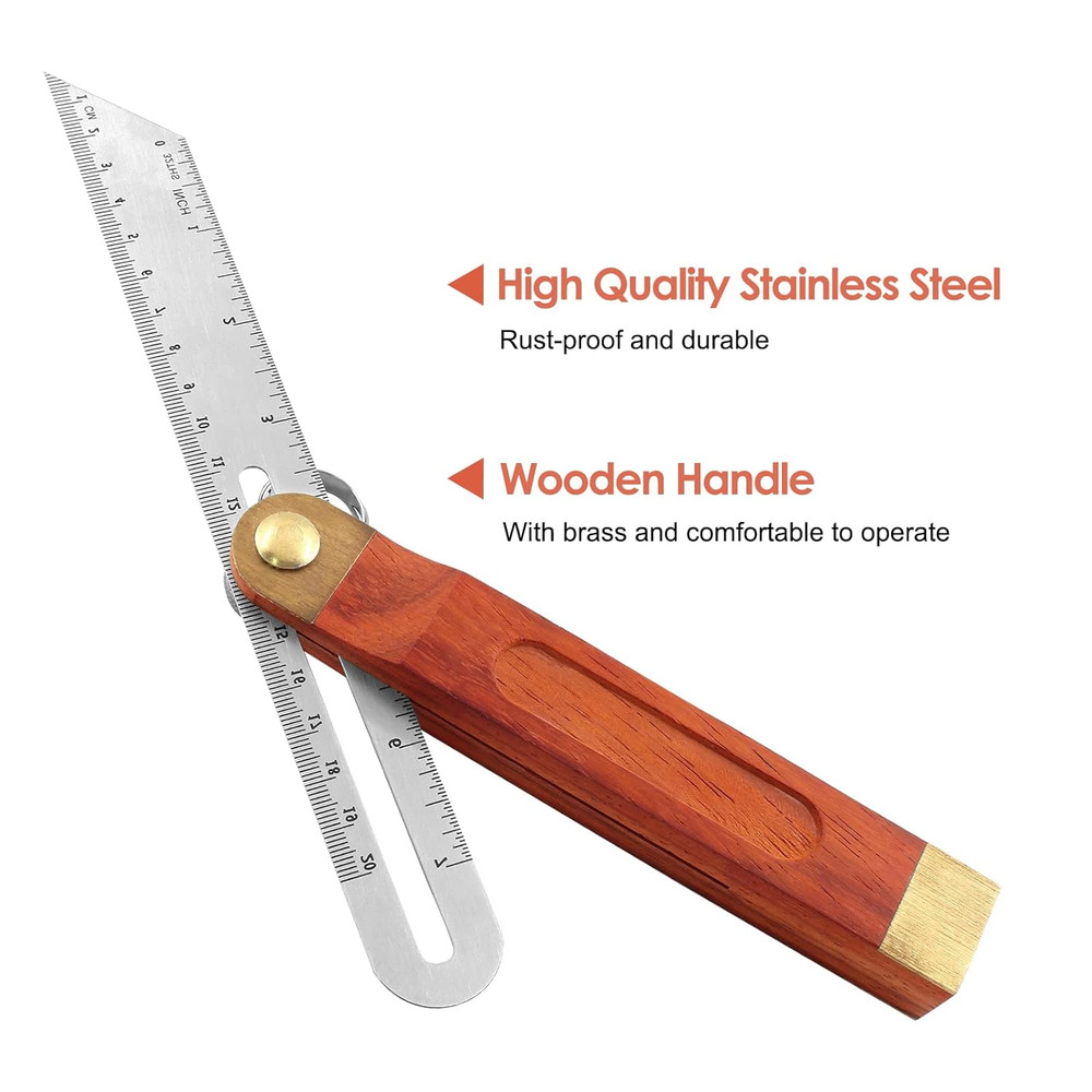 9" T Bevel Angle Finder Sliding Gauge Adjustable Protractor Wood Handle Tool