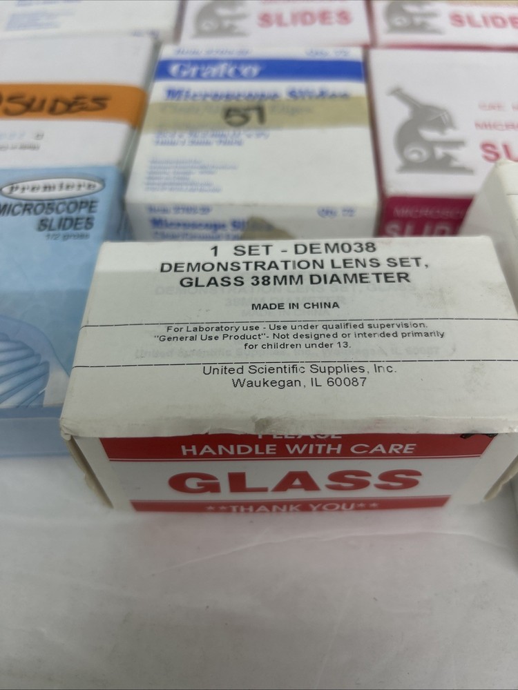 Assorted Microscope Slides And Lenses