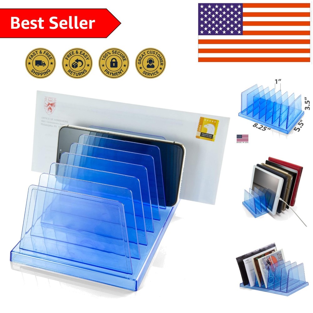Elegant 7-Compartment Transparent Blue Office Sorter - Modern Desktop Solution