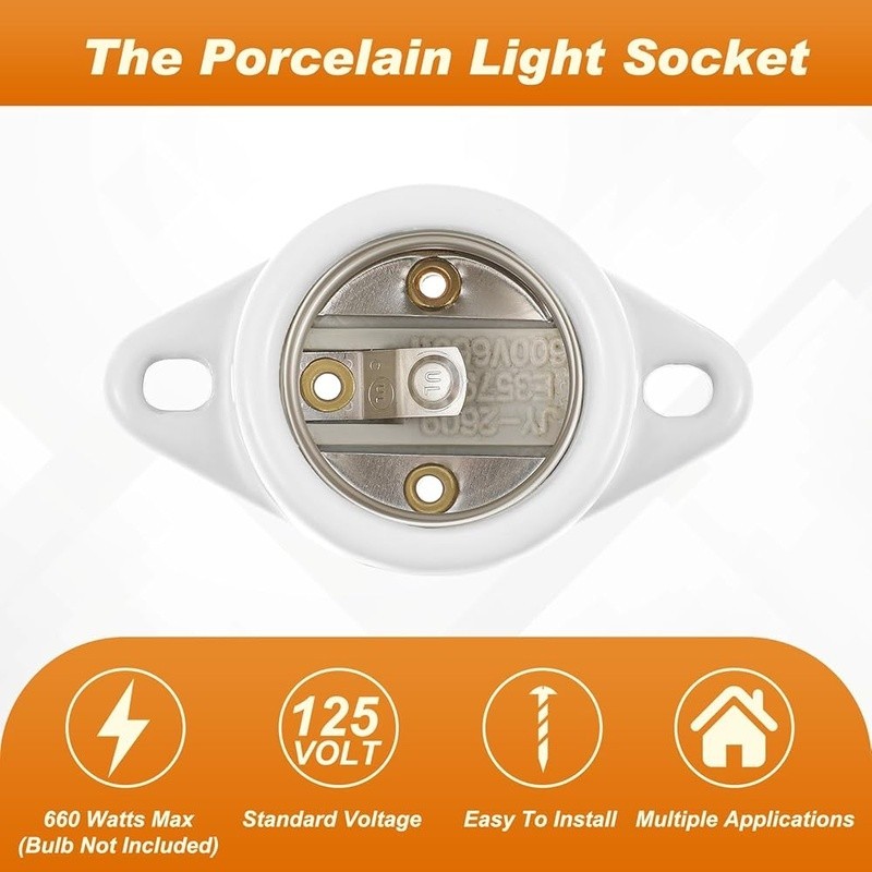 20 Pack Keyless Porcelain Light Socket E26 Replacement Garage Closet Use