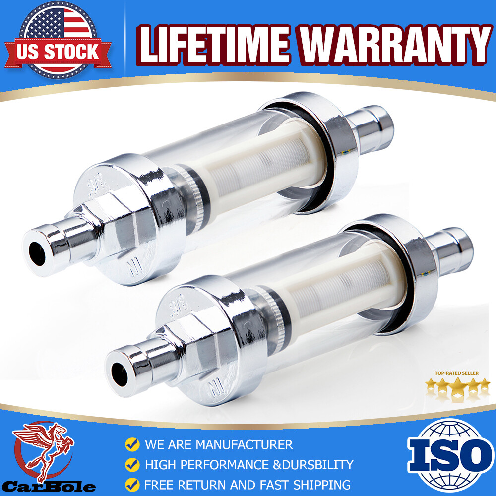 2Pack 9748 Universal Fuel Filter ​Clear View Inline 3/8" Chrome Hose Barb Petrol