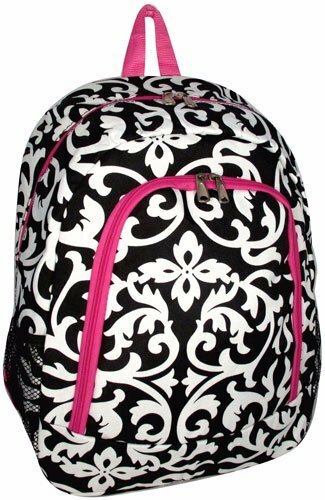 BACKPACK Black White Pink Damask Full Size Elementary, Middle, HS NWT