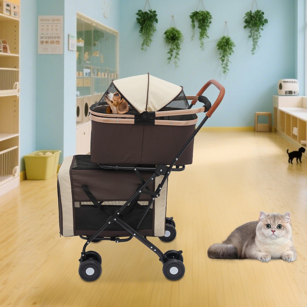 4-wheel Foldable Pet Stroller Adjustable Dog & Cat Stroller For Small&medium Dog