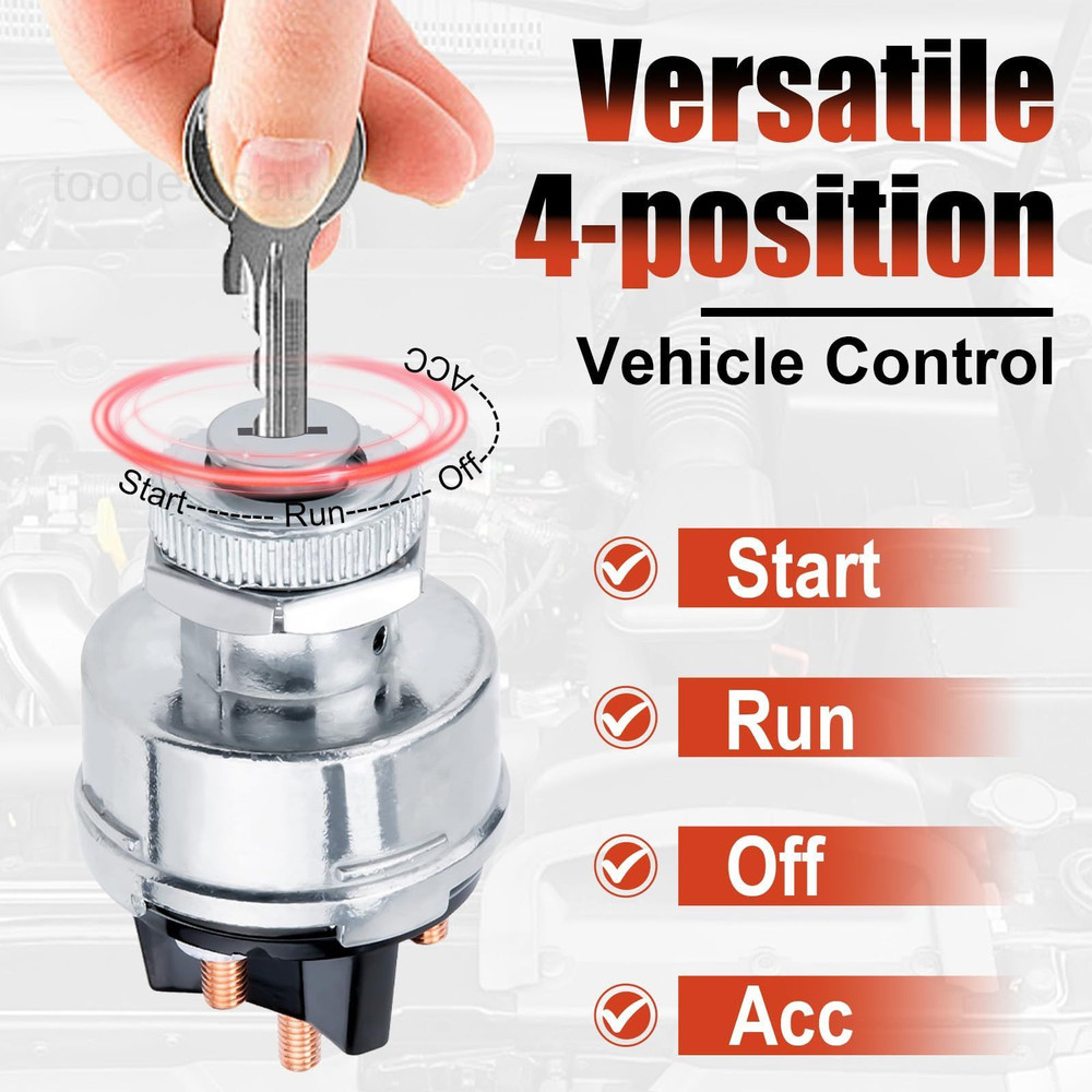 Ignition Switch with Key, Universal Ignition Key Switch, 12V 4 Position Starter