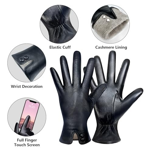 Winter Leather Gloves for Women Warm Windproof Touchscreen Classic Medium