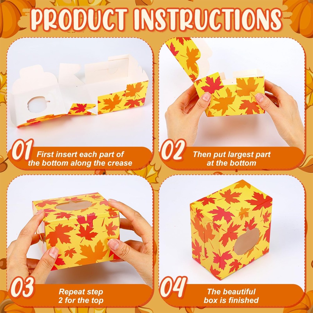 48 PCS Thanksgiving Cookie Boxes Window Fall Maple Leaf Pumpkin Bakery Treat
