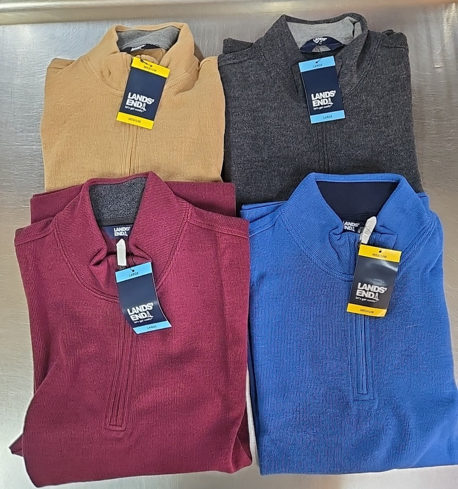 NWT: Men's Lands End 1/4zip Ribbed Pullover - 4 Colors:5 Sizes