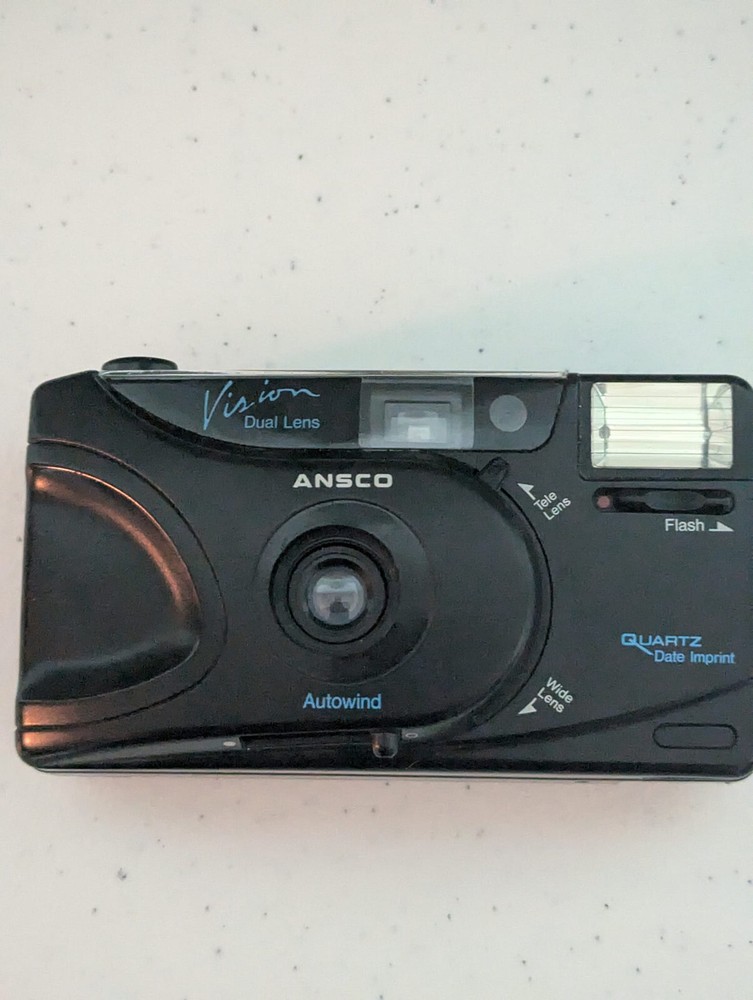 Ansco Vision Dual Lense Auto Wind Easy Load 35mm Camera Tested Works Compact