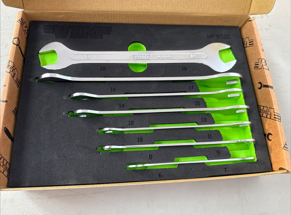 Vim Tools 7pc Metric Thin / Flat Wrench Set 6-19mm MFW 100