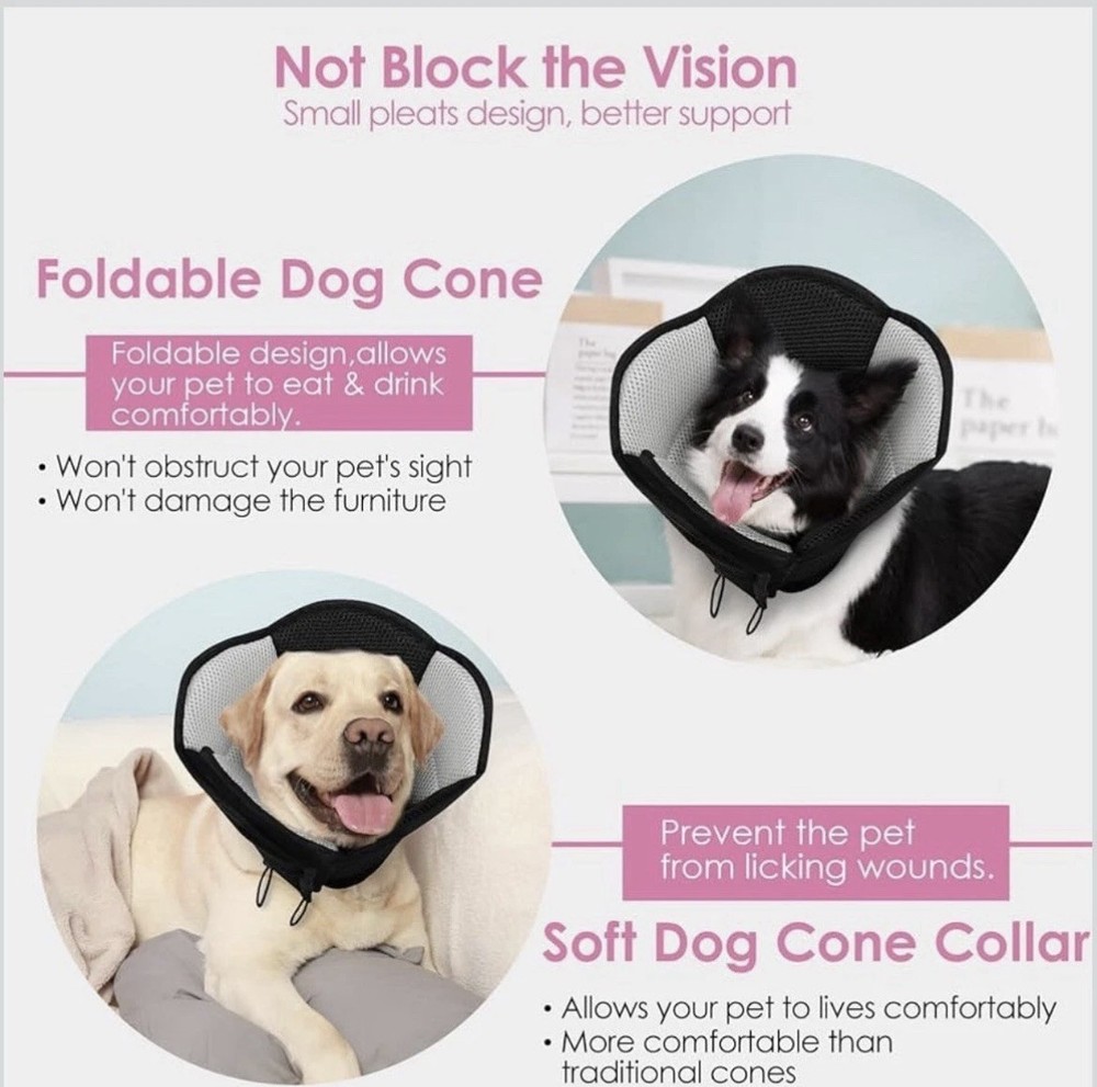 AOFITEE Soft Foldable Dog Cone Collar, Breathable Mesh, Adjustable, Protective