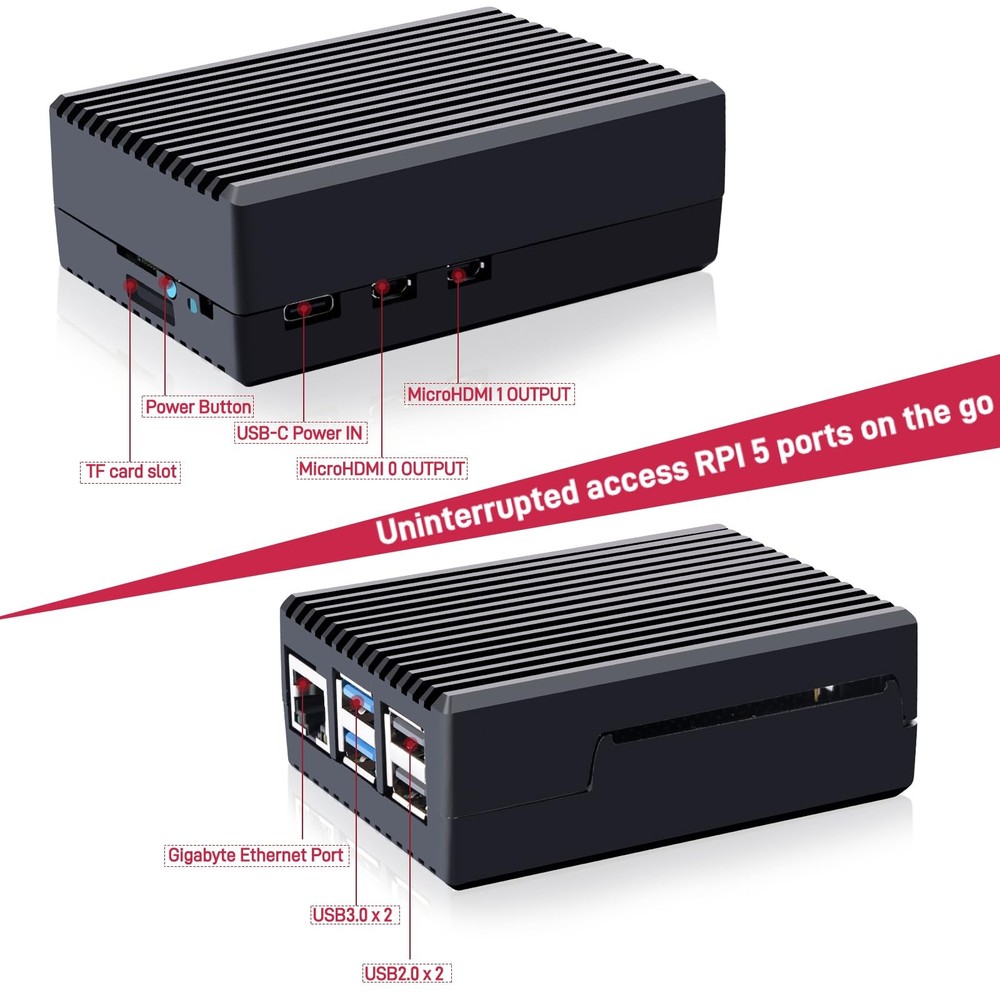 GeeekPi Aluminum Case for Raspberry Pi 5, Passive Cooling Black,