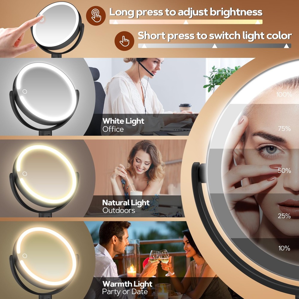 Makeup Mirror with Lights Lighted Magnifying Mirror 30X with 3 Lighting and A...