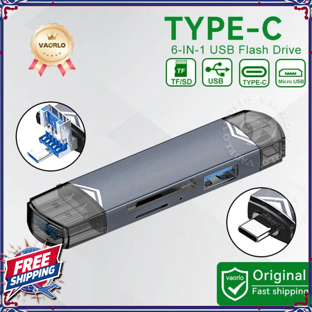 Type-C OTG 6-in-1 USB 3.0 Card Reader U Disk Flash Drive Multi Memory Adapter