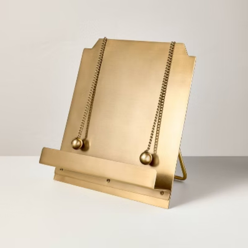 Brass Cookbook Holder with Weighted Chains