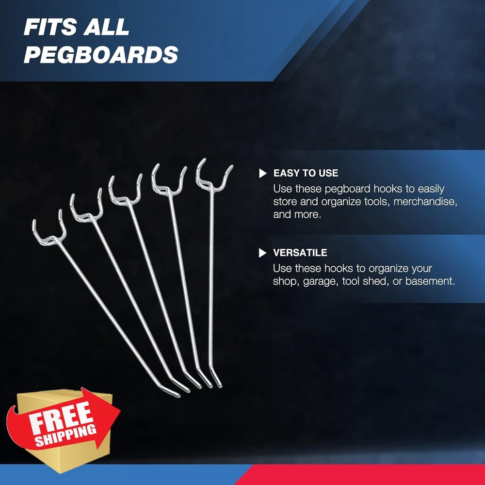 Neiko 50pc 6" Pegboard Hooks Organizer Kit Garage Tool Storage