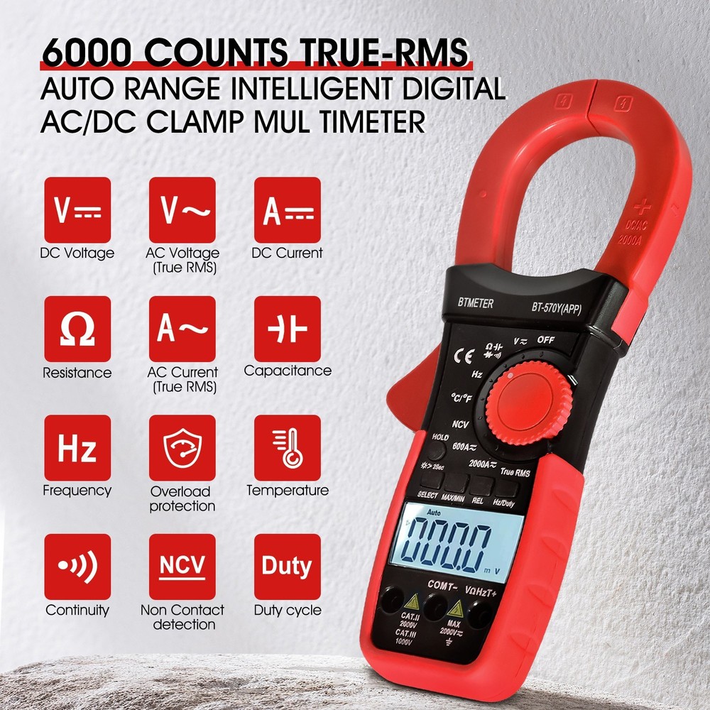 Digital Clamp Meter Multimeter 2000A 2000V TRMS AC DC Current Volt Amp 6000Count