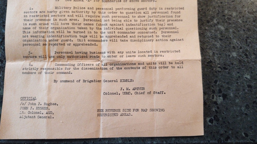 Unusual WW2 Document Island Command Special Order , & map ,Enemy Ambush READ