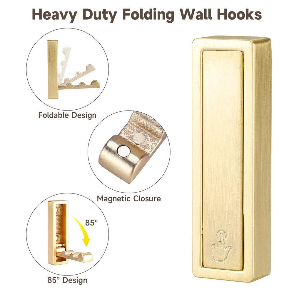 Folding Hooks 6 Pack Foldable Coat Hook Heavy Duty Wall Hooks for Hanging Coa...