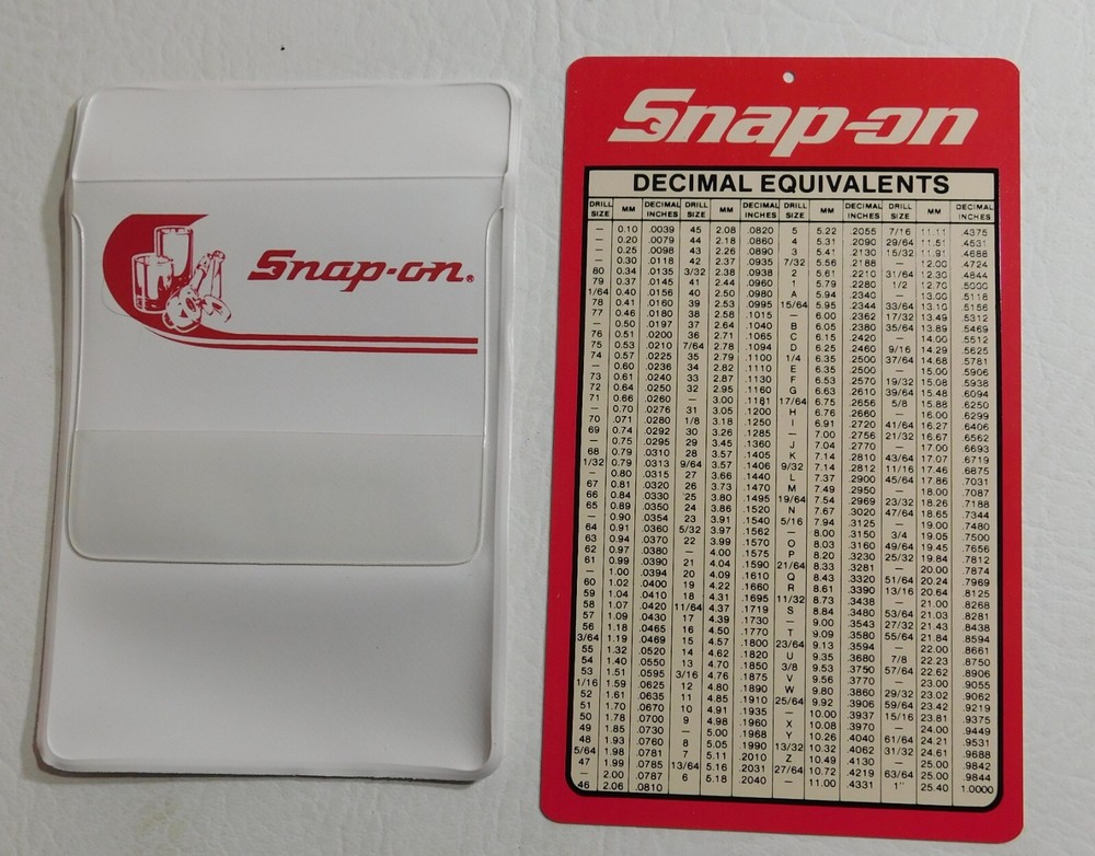 Snap On Tools Pocket Protector Torque Computer Drill Sizes Chart - Read
