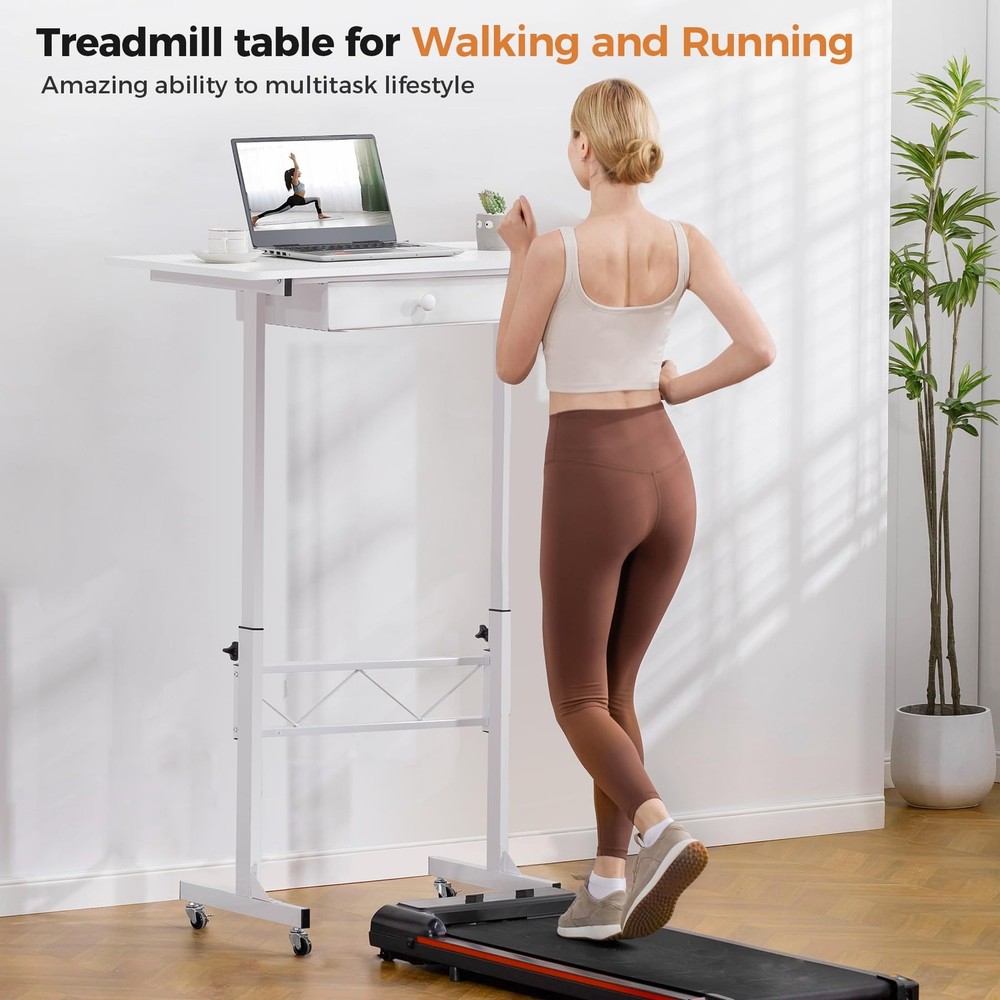 COMHOMA Small Standing Desk Adjustable Height Mobile Computer Desk Rolling Lapto