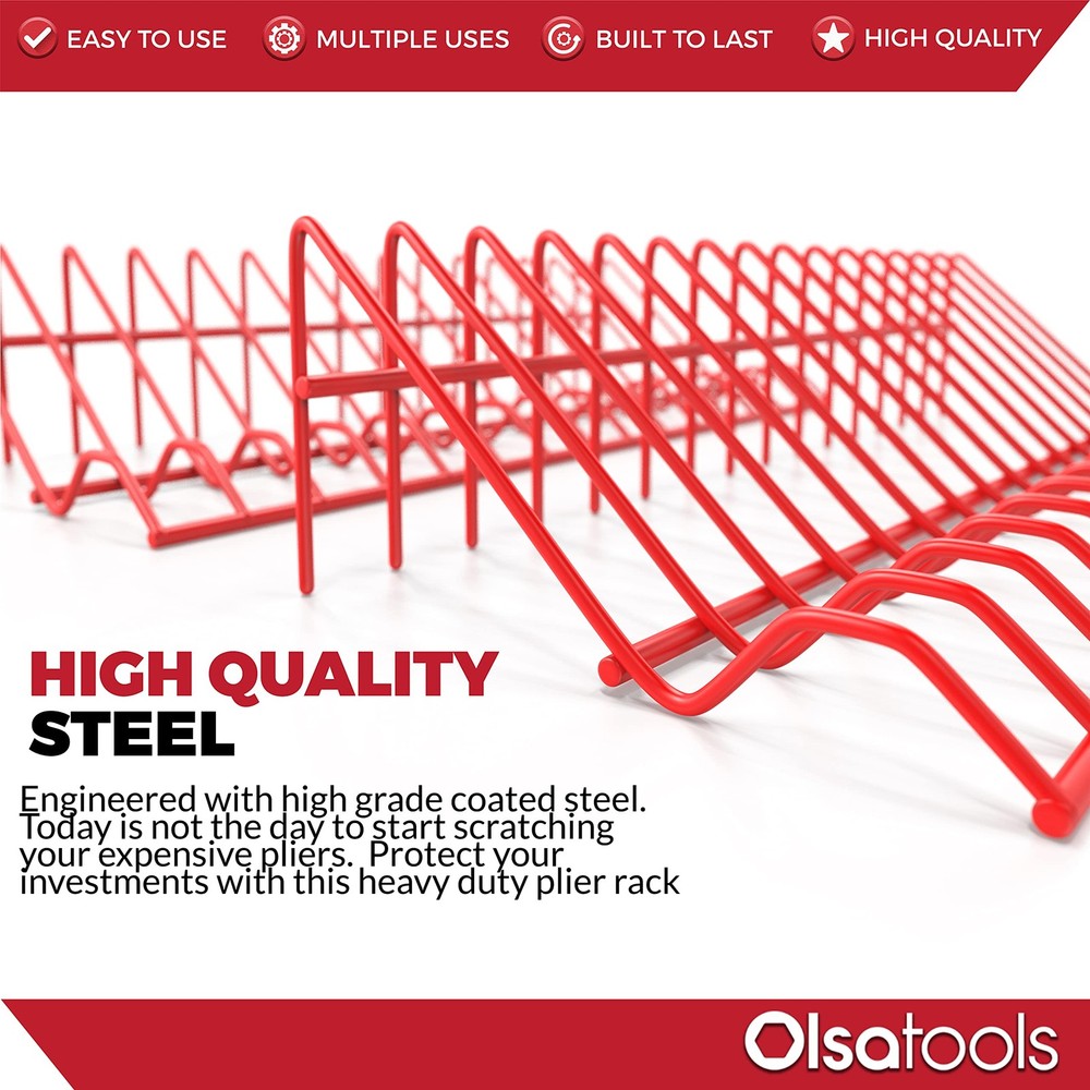 Olsa Tools Plier Organizer Rack - 2pc Set for 2 Racks - 16 Slots Each, Red
