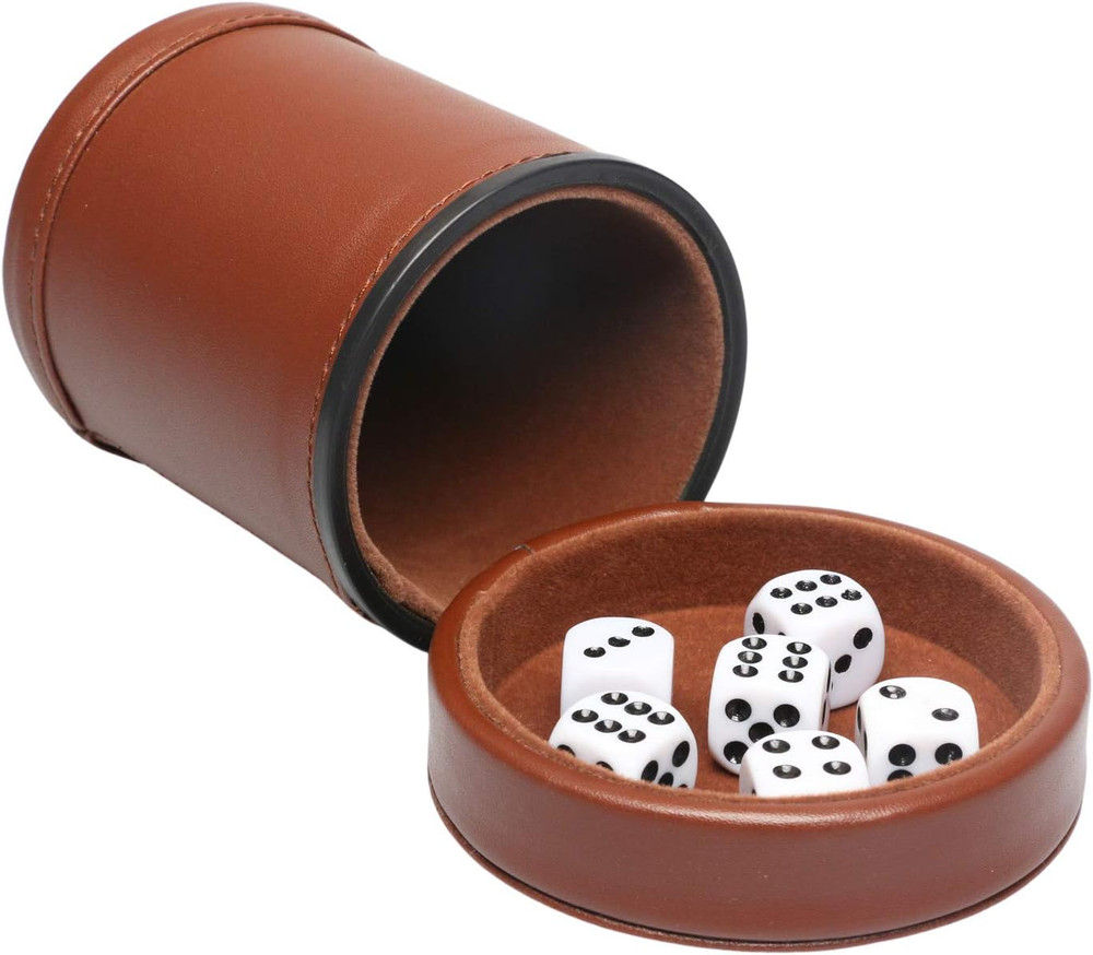 PU Leather Dice Cup Set with Lid Dark Brown Felt Lining Quiet Shaker Cup Include
