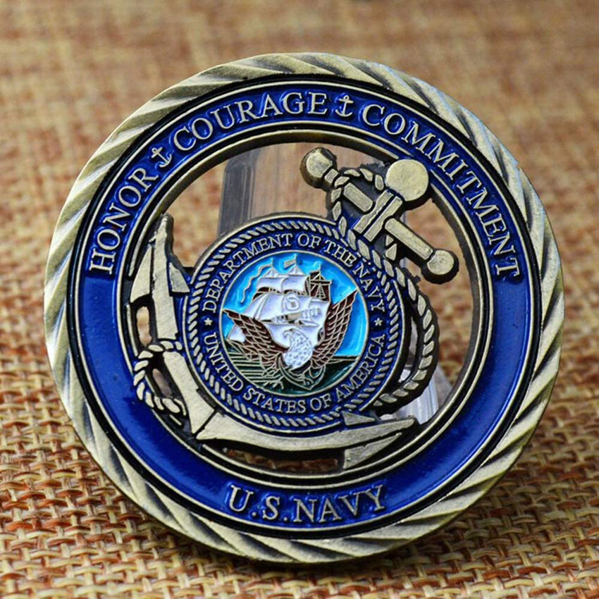 US Navy Emblem Core Value Bronze Hollow Military Challenge Medal Commitment Coin