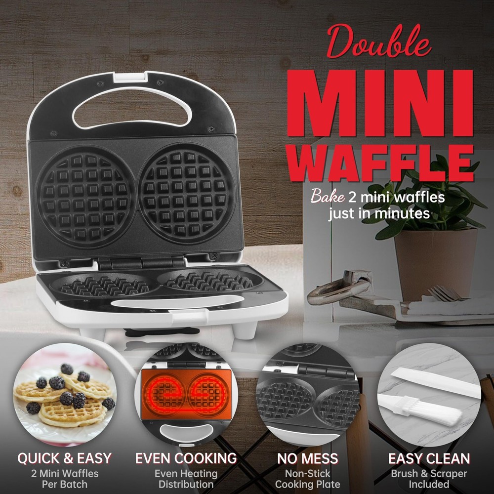 SugarWhisk Double Mini Waffle Maker Machine, Chaffle Maker, Compact, White