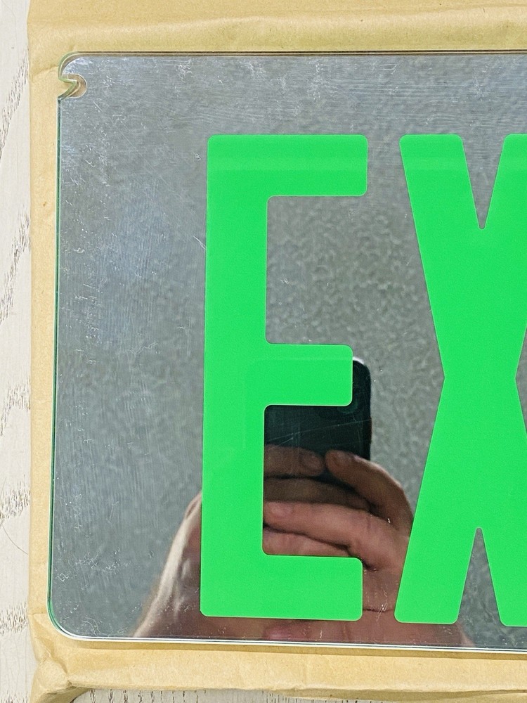 Vintage EXIT Sign Panel Green Acrylic Insert Arrow Emergency Light 6in NOS