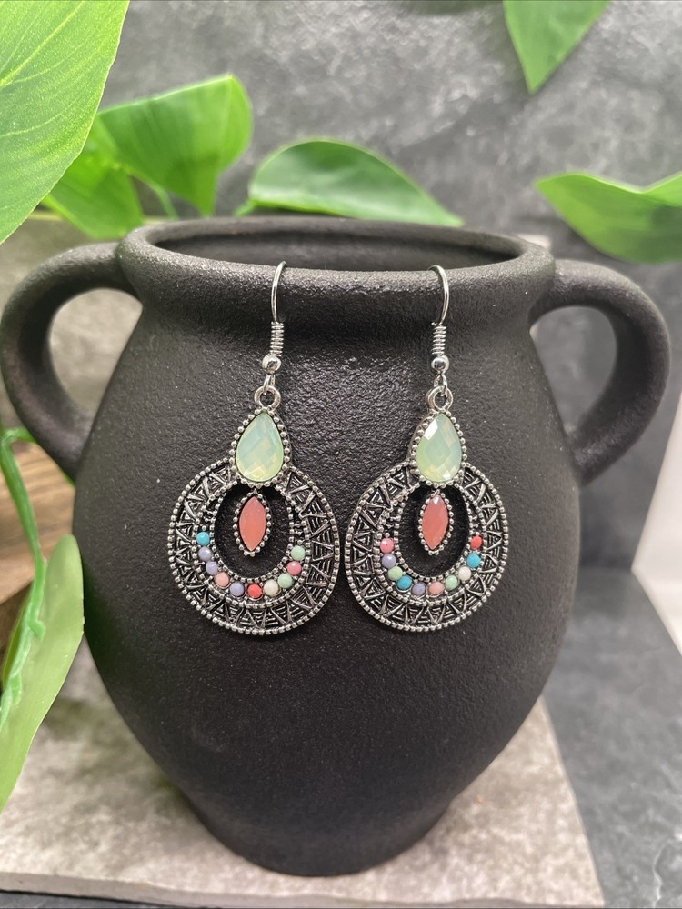 2” Silver-tone Boho Retro Earring Set Drop Dangle New Free Ship B6450