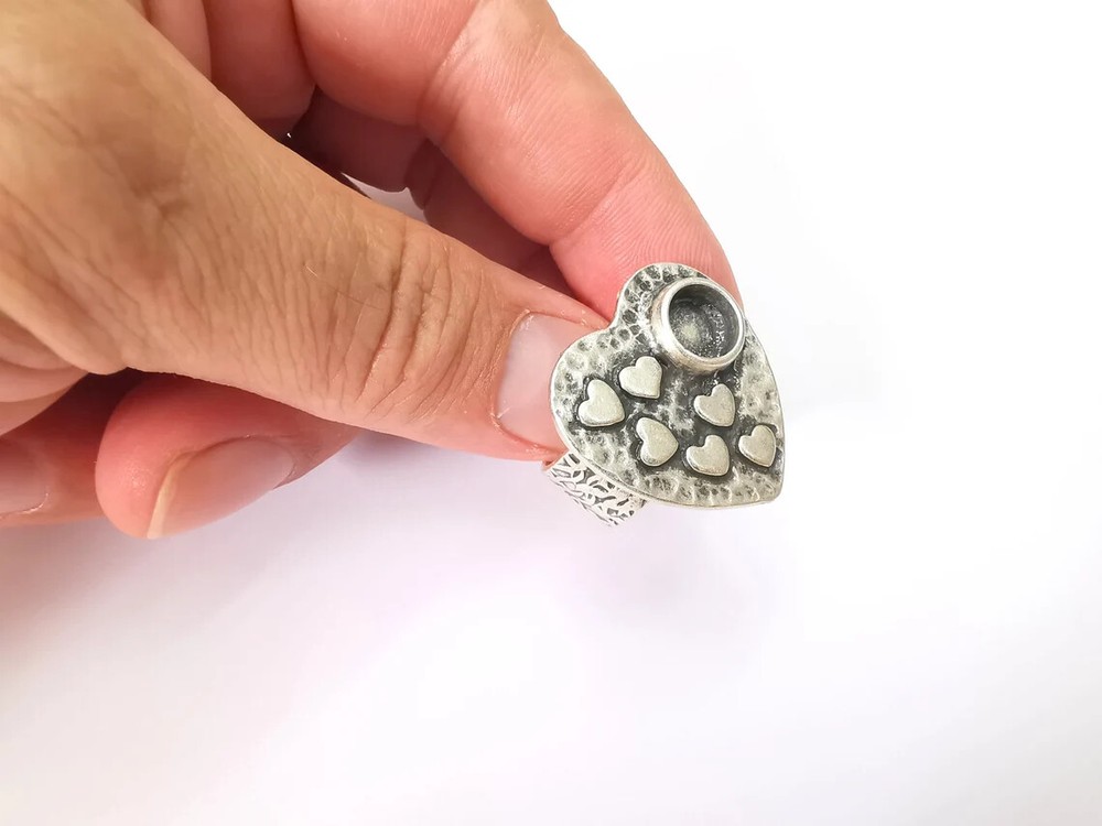 Heart Ring Blank Setting Cabochon Mounting Adjustable Resin Base Bezels Mosaic