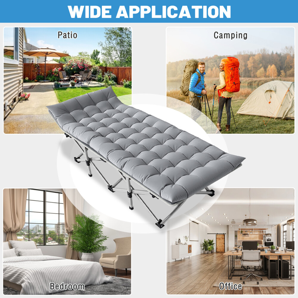 MOPHOTO Camping Cot with Thick Pad Camping Bed Folding Cot 600LBS(Max Load)