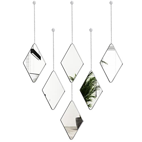 6 Pack Mirror Wall Decor Set with 2 Screwdriver Diamond Hanging Wall Mirror