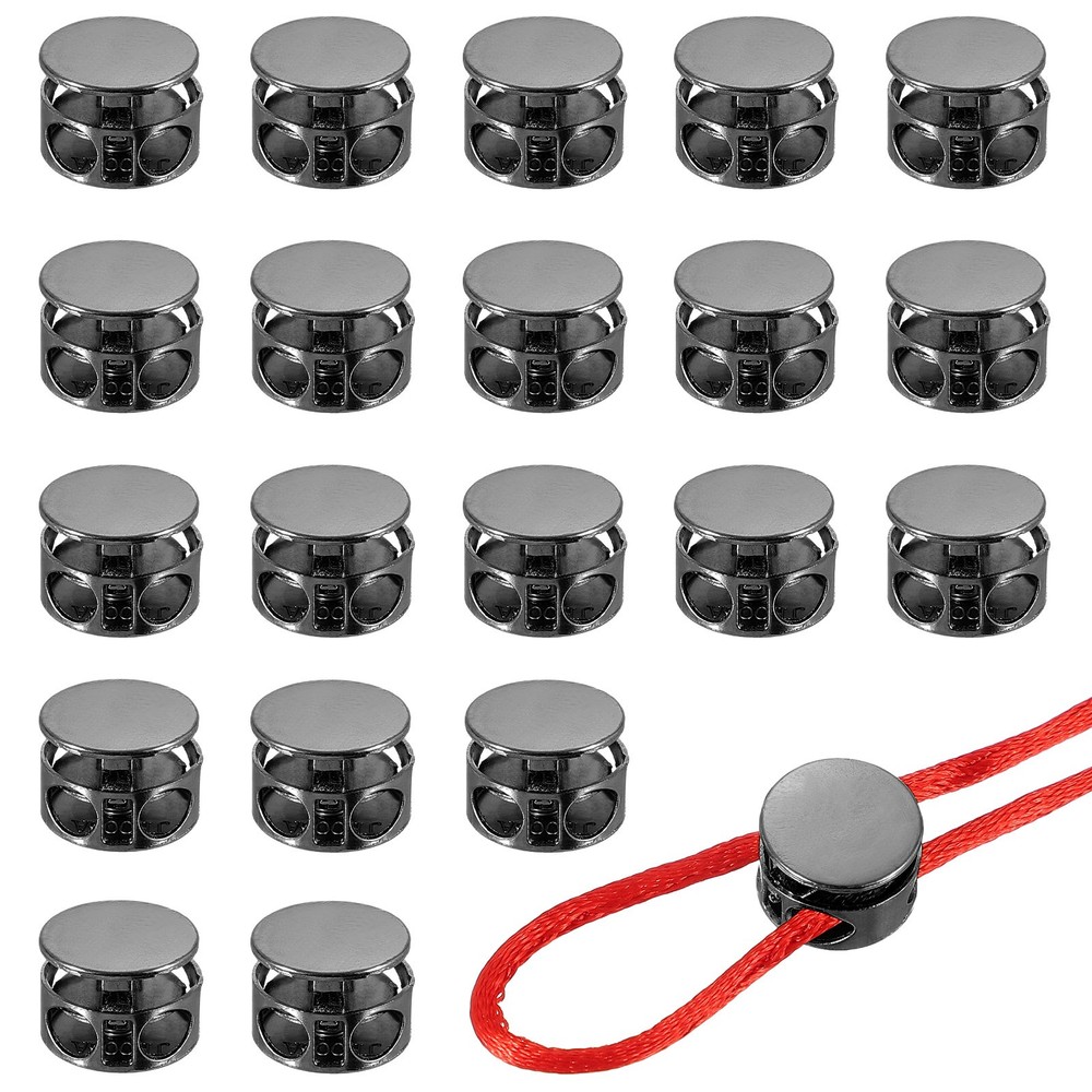Metal Cord Locks, Double Hole Spring Draw String Stopper 0.6" & 20 Pcs & Black