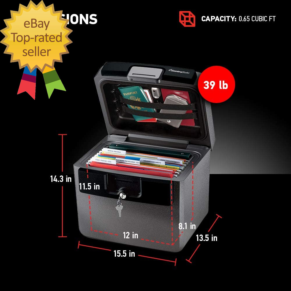 Black Fireproof and Waterproof Safe File Folder and Document Box with Key Lock