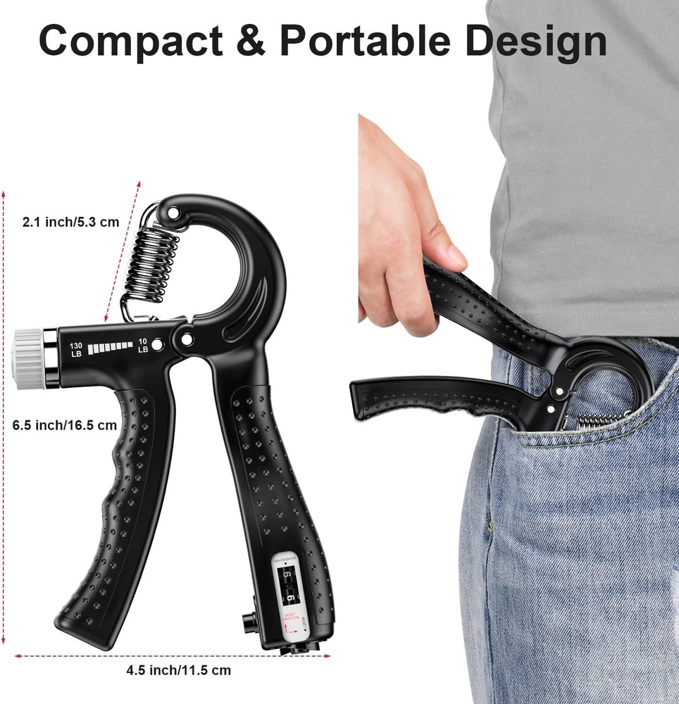 2 Pack Adjustable Hand Grip Strengthener 10-130 lbs with Smart Counting Function