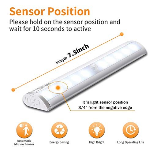 10-led Motion Auto Sensing LED Light, Battery Powered DIY Stick-on Under