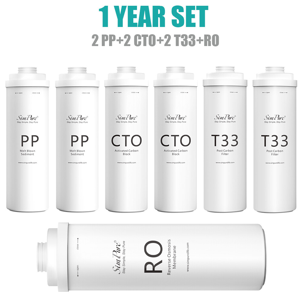 7 Pack PP CTO RO T33 Water Filter Replacement For SimPure T1-400 RO System