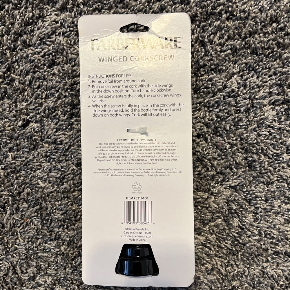 Farberware Black Stainless Steel Wing Corkscrew NEW