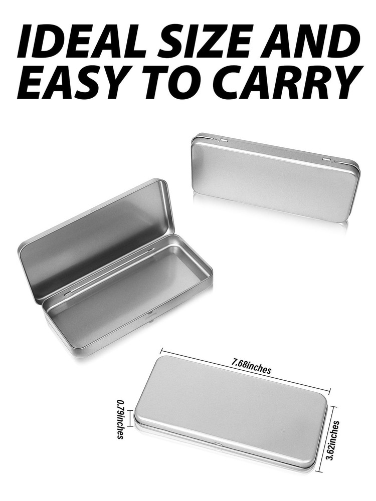 HORNET 3 Pack Metal Tin Box with Lid, Rectangular Tins With Silver