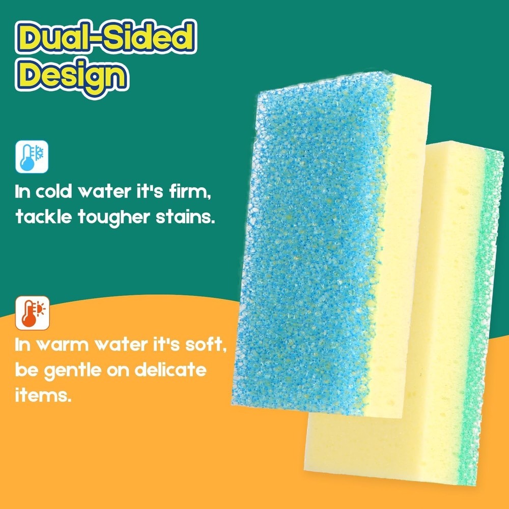 Scrub Sponge Dual-Sided Temperature-Responsive Non-Scratch Multipurpose 4 Pack