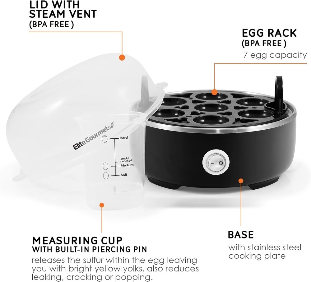 EGC115B Easy Egg Cooker Electric 7-Egg Capacity Soft Medium Hard-Boiled Egg...