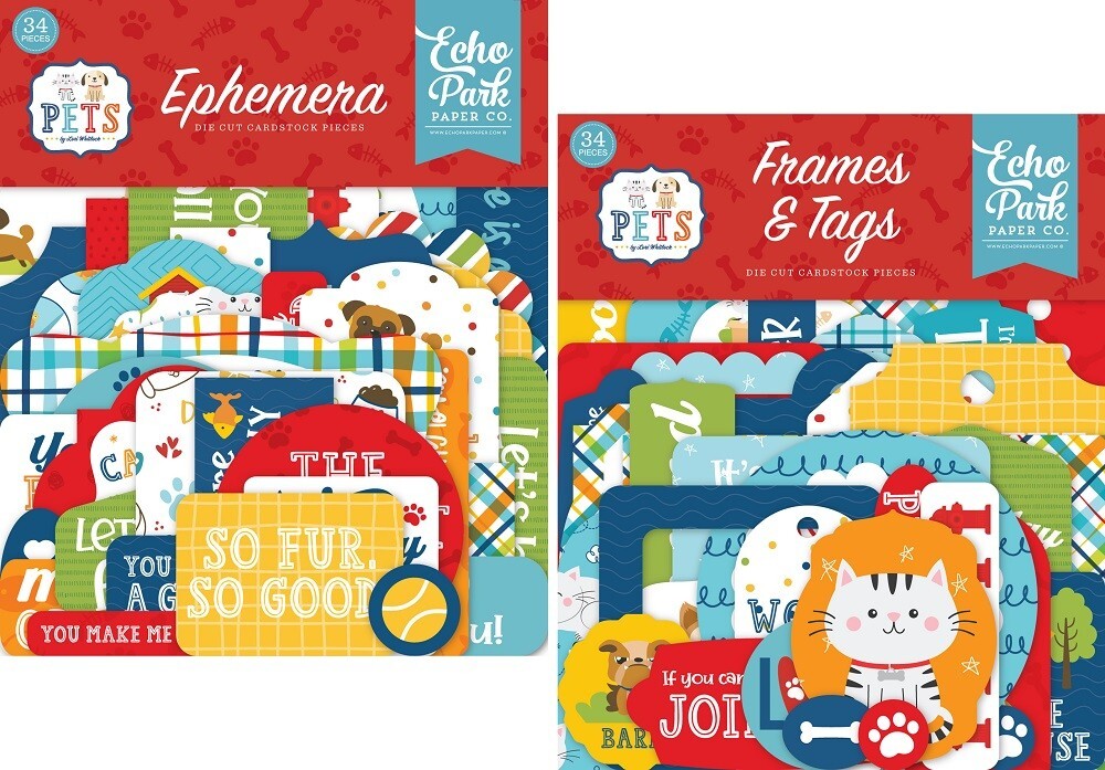 Echo Park PETS *2 Packs* Ephemera Die Cuts + Frames & Tags 68p Cat Dog