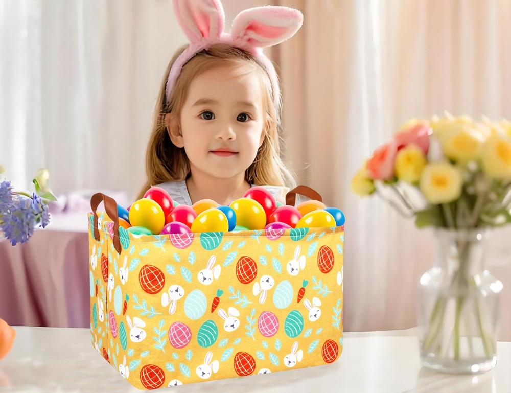 MYFLOCY Large Rectangular Easter Baskets Empty Waterproof Boy Toy Box Foldabl...