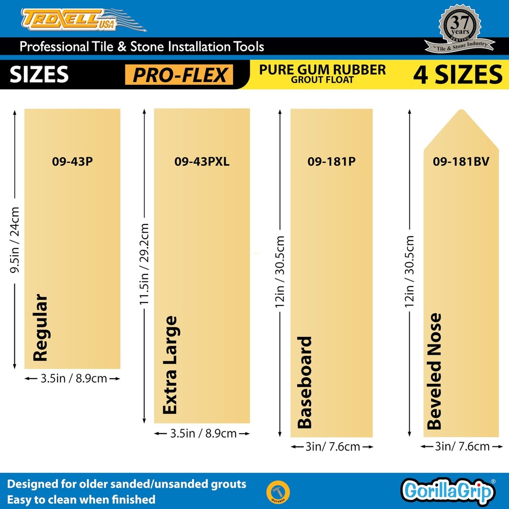 - 4" x 9" Gum Rubber Grout Float with SoftGrip Handle